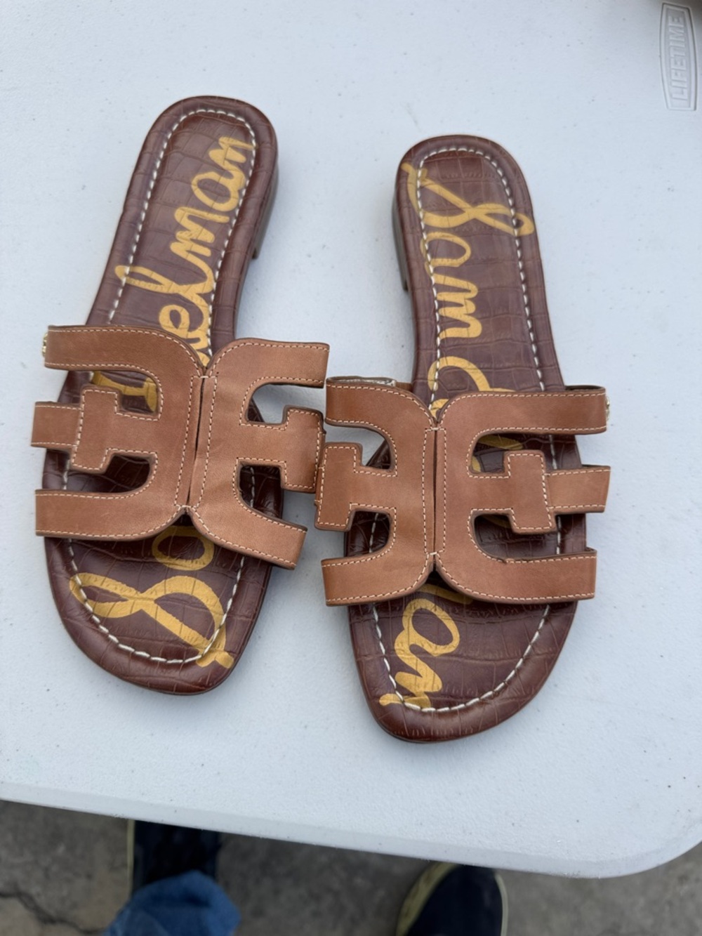 Sam Edelman Tan Brown Leather Slide Mules